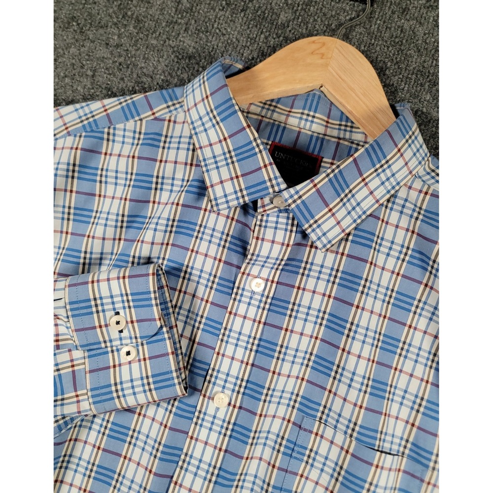 Untuckit Shirt Mens XXL Plaid Blue Regular Fit Wrinkle Free Long Sleeve Cotton